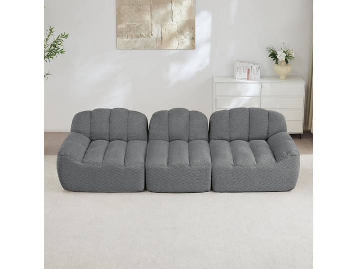 BBWL Sofa 3-Sitzer Modulares Boneless Sofa aus 32D Hochdichtschaum, weicher, tiefe Sitze, ergonomisches Wohnzimmersofa, flexibel und komfortabel