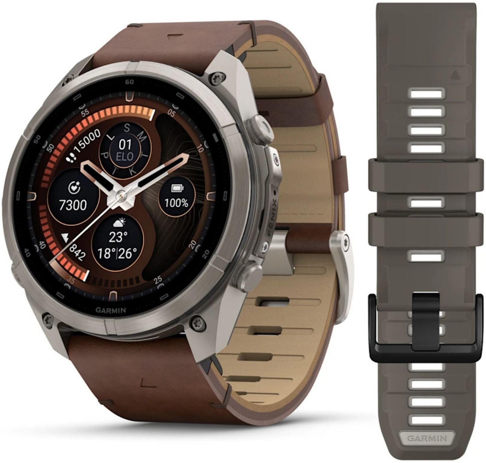 Garmin Fenix 9 Pro inReach AMOLED, 51mm, harmaa titaani ja pähkinänruskea