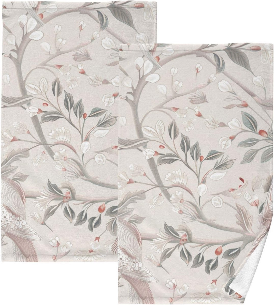 Set van 2 katoenen schoonmaakdoeken met beige phoenix print, 40 x 28 cm