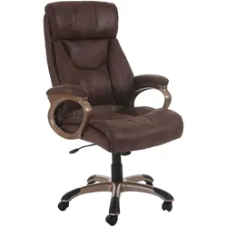 Bürostuhl Denver, Schreibtischstuhl Drehstuhl Chefsessel, MVG-zertifiziert ~ Wildleder-Optik taupe-braun