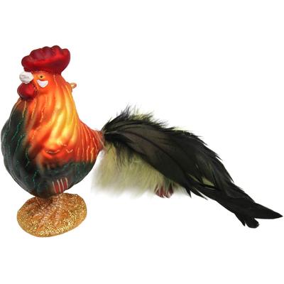 Christbaumschmuck KREBS GLAS LAUSCHA "Hahn Gustav", bunt (mehrfarbig), B:6cm H:12cm T:12cm Ø:12cm, Glas, Weihnachtsbaumschmuck, Glas, 1 Stück