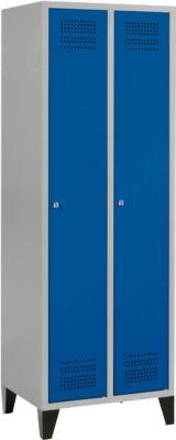 Schäfer Shop Genius Kleiderspind mit Füßen, 2 Abteile, Zylinderschloss, weißaluminium RAL 9016/enzianblau