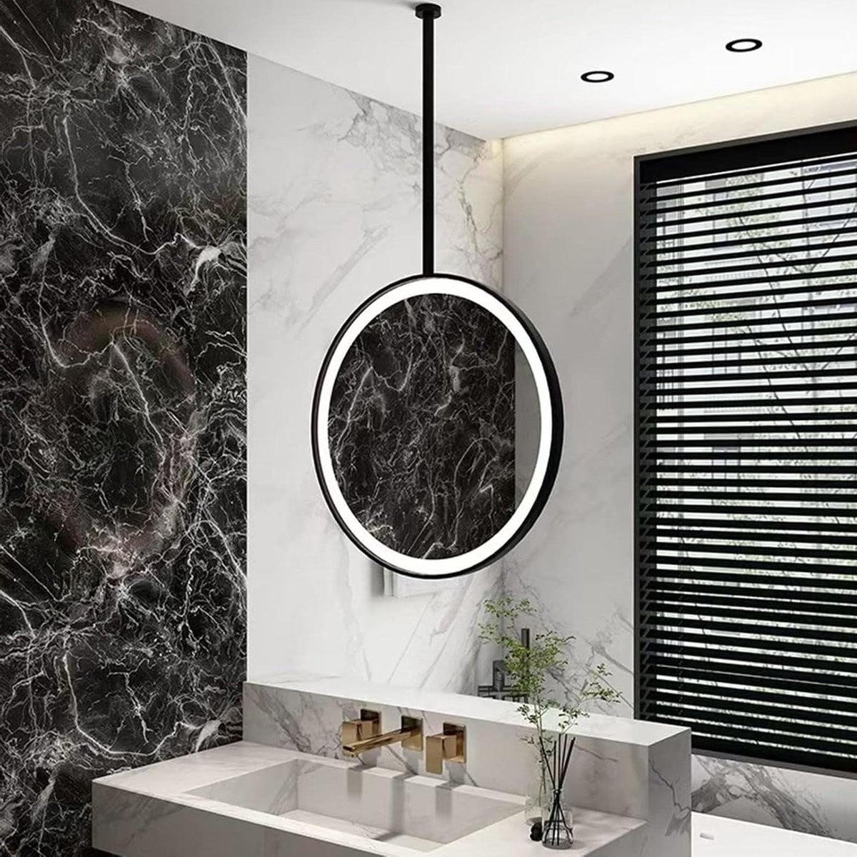 Ronde Hangspiegel met Verlichting in Zwart voor Make-up en Wandmontage