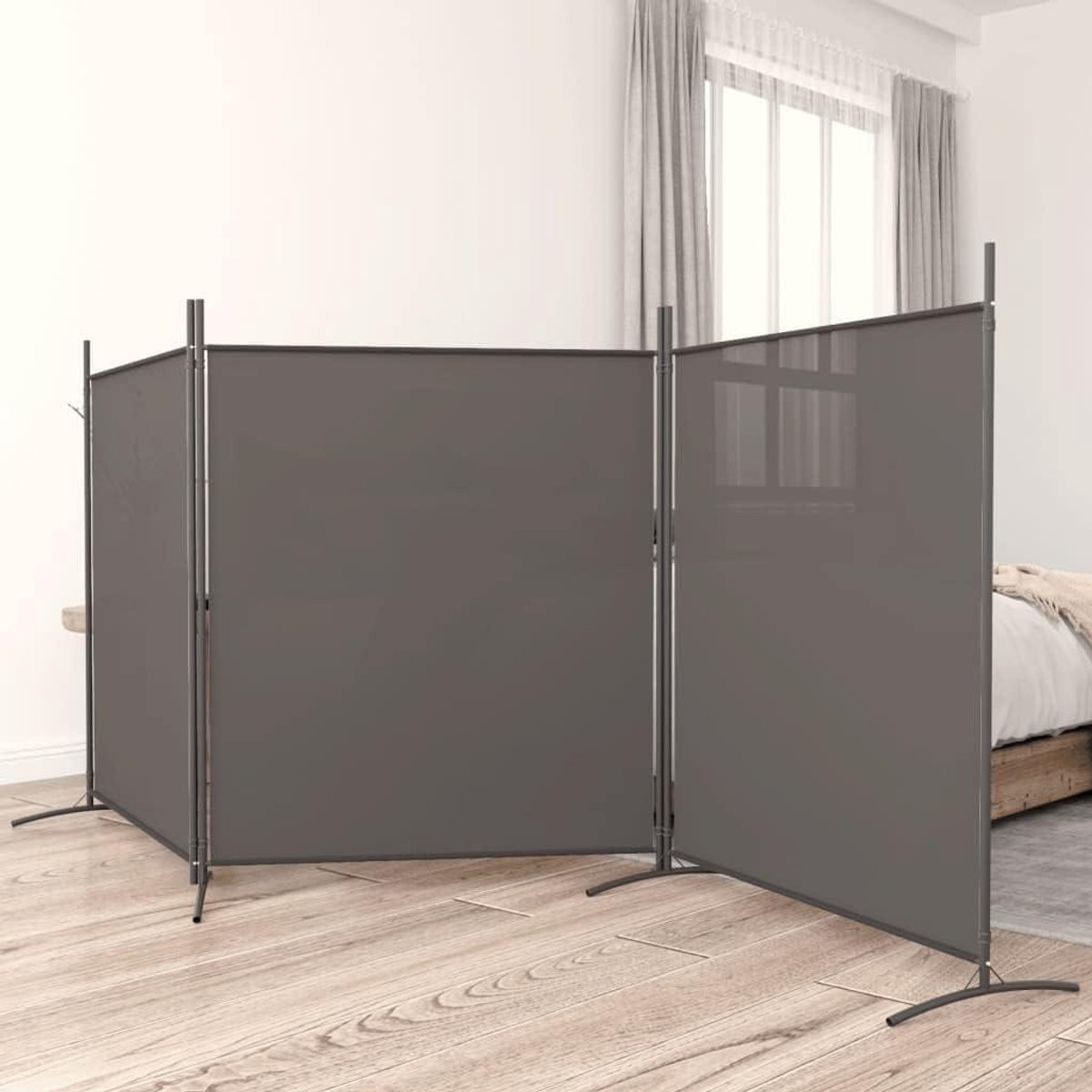 3-delig Kamerscherm Antraciet - Inklapbare Ruimteverdeler Paravent - 525 x 180 cm