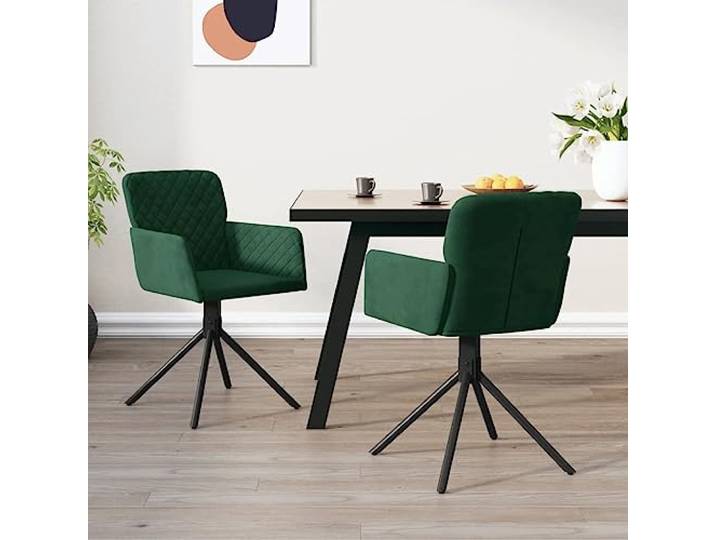 KGHFDVB Drehbarer Esszimmerstuhl 2er Set Dunkelgrün Samt mit Armlehne 360-Grad-Drehung, Metall-Sperrholzrahmen, ergonomische Polsterung, 110 kg belastbar, eleganter Samtbezug