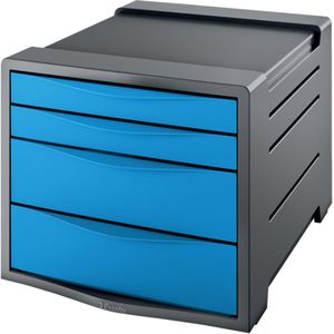Esselte Schubladenbox 623961, VIVIDA, A4, 4 Fächer, Kunststoff, geschlossen, blau / schwarz
