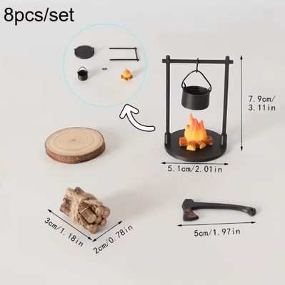 Inspire Picks Mini Campfire & Teapot Figurine Cozy Miniature Decor For Home & Creative Displays 8 Pcs