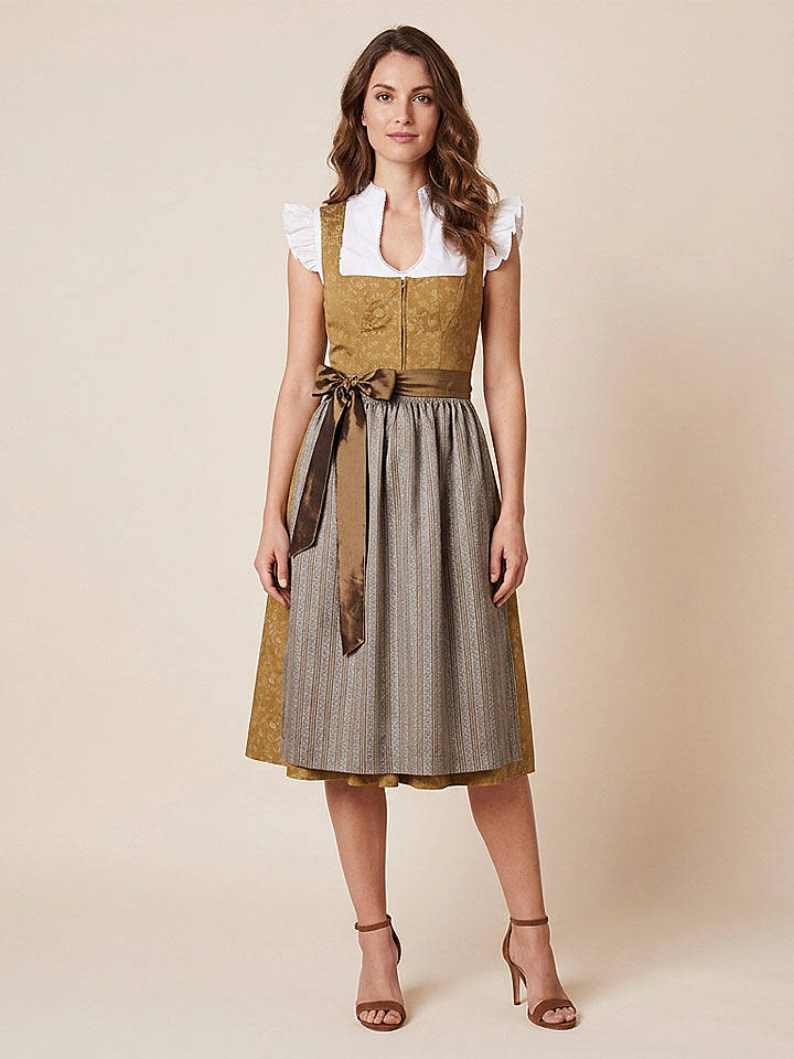 Turi Landhaus Dirndl "Barbarella" in Senf/ Grau - 34
