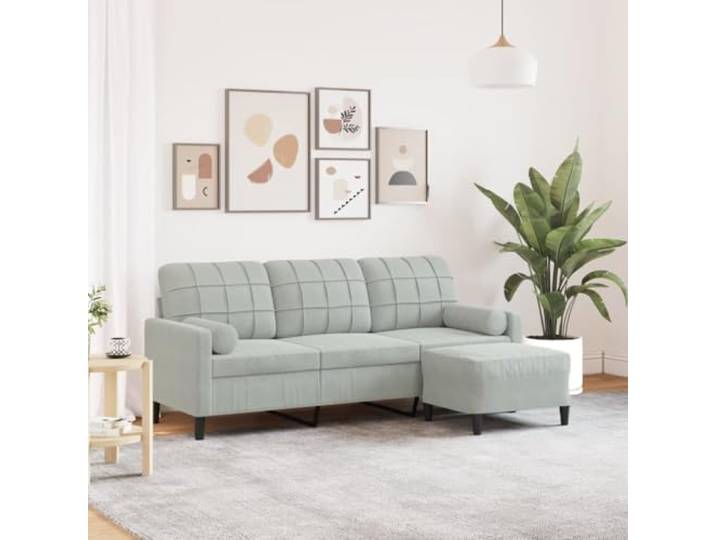 HEFZGDB 3-Sitzer Sofa mit Hocker Hellgrau 180 cm Samt Stoff Bezug Metallgestell Wohnzimmer Sitzgruppe Relaxmöbel für Erwachsene