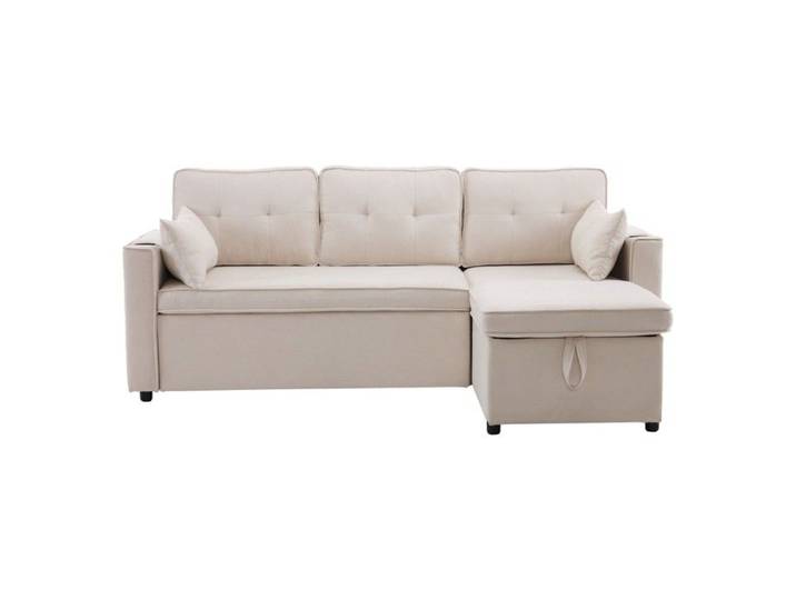 Canapé Convertible Canapé-lit convertible design moderne en L avec rangement & porte-gobelet interchangeable gauche/droite-Beige