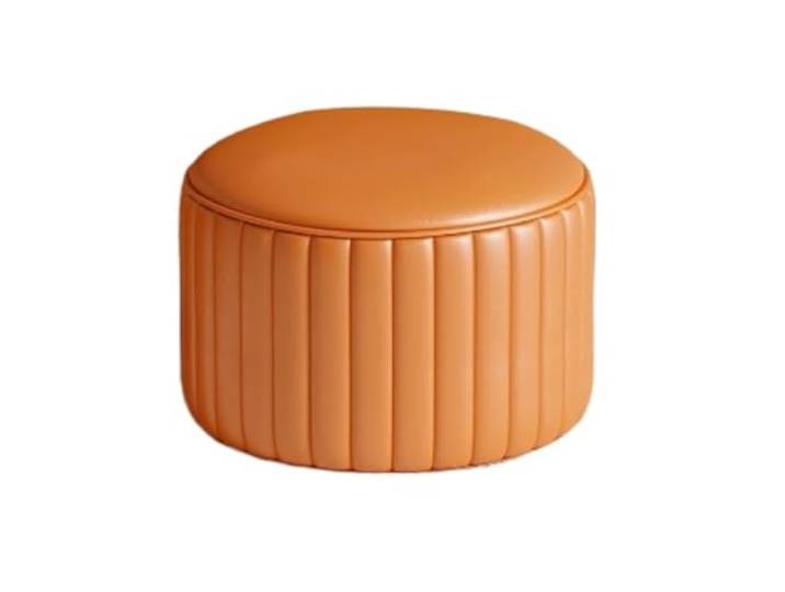 DANNMPX Sitzhocker Wohnzimmer Moderner Runder Fußhocker, Kleiner Hocker, Leder Gepolstert, Kompakt Zusätzliche Sitzplätze(Orange)