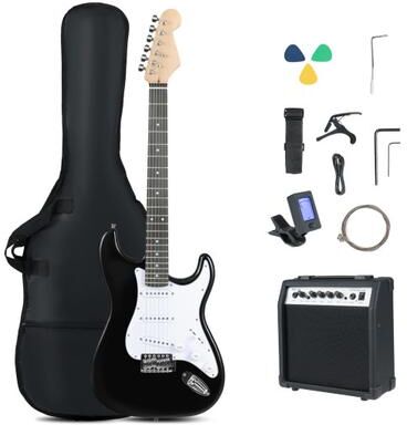 Costway 39 Inch Full Size Electric Guitar Beginner Kit with Amplifier for Starter-Black
