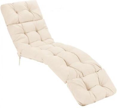 Costway Outdoor Lounge Chaise Cushion with String Ties for Garden Poolside-Beige