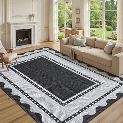 "Garvee Modern 9'x12'Area Rug,Textured Border Minimalist Washable Area Rug - 2'3"" x 12' Runner"
