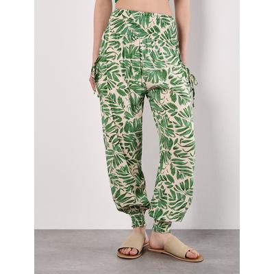 Jogger Pants APRICOT "Jogginghose mit tropischem Blattmuster", Damen, Gr. M (38), N-Gr, grün, Obermaterial: 100% Viskose CV., Modisch, Hosen, mit tropischem Blattmuster