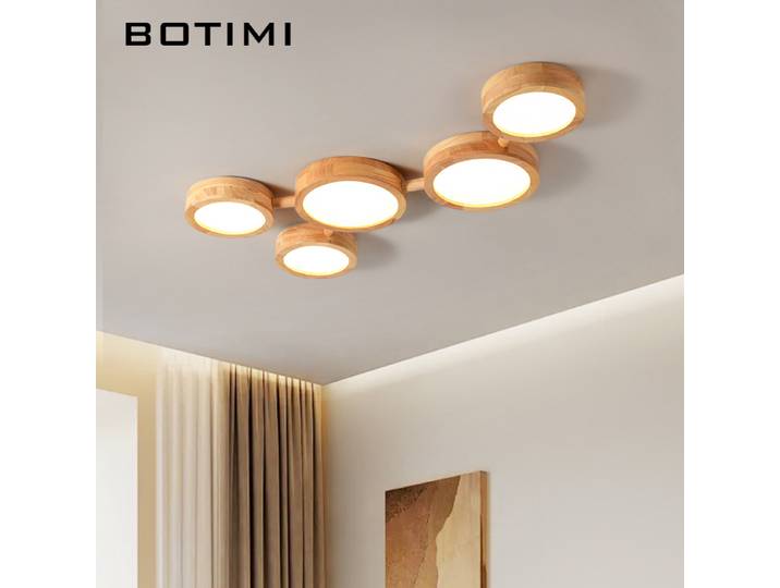 BOTIMI cercle plafonniers en bois massif pour Foyer rond en bois monté en Surface chambre plafonnier intérieur Design plafond Lustre