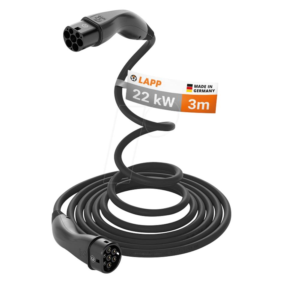 Lapp Mobility Selbstaufrollendes Ladekabel Typ 2, bis zu 22 kW, 3 m, schwarz (Typ 2, 22 kW, 32 A, 3 m) (75749)