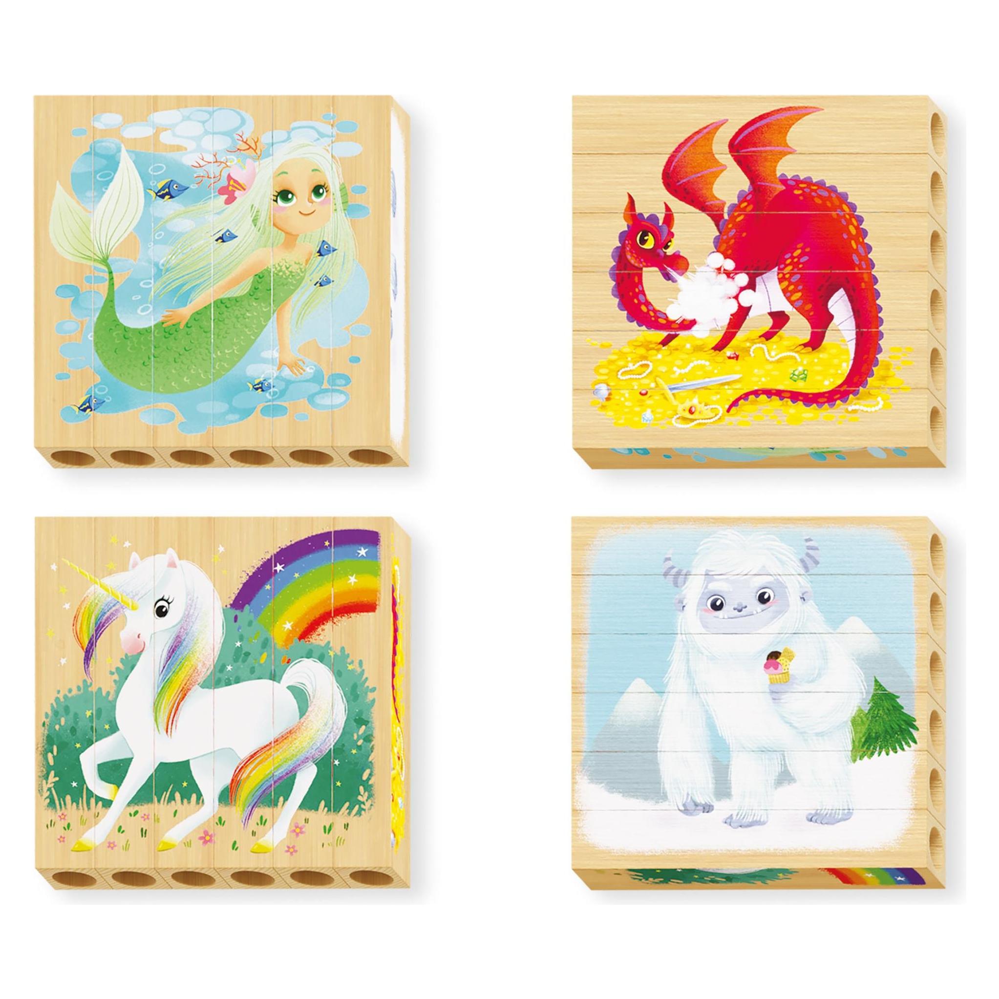 Quercetti PlayBio Vier Holzpuzzles: Fantastische Tiere (476495)
