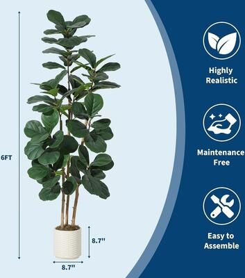 YUN 5 ft Faux Fiddle Leaf Fig Tree in White Planter