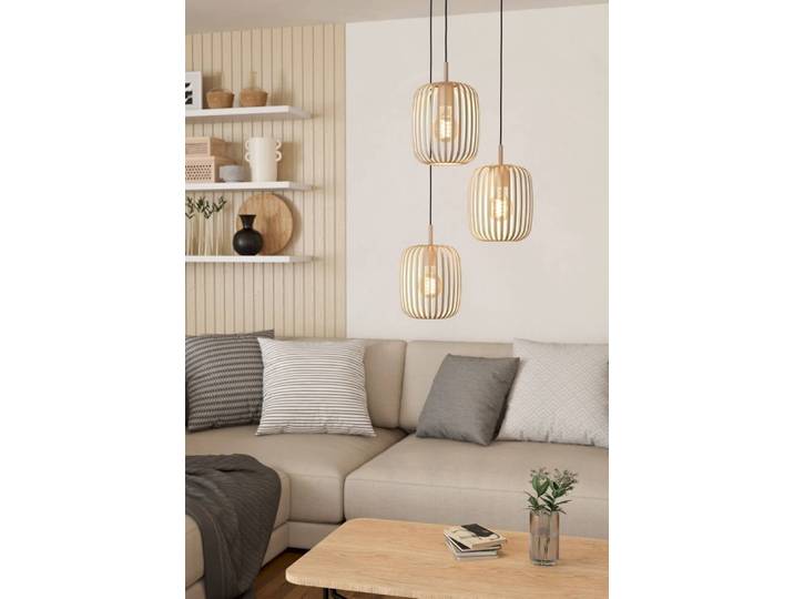 EGLO Hängeleuchte ROMAZZINA Pendelleuchte, Esstischleuchte, sandfarben, Metall, E27 , beige (sandfarben), 3, Ø 46cm H: 110cm, 1 Stk., Leuchten, Hängelampe, Wohnzimmer, modern, ballonförmiger Lampenschirm, 110x46cm, Hängeleuchte