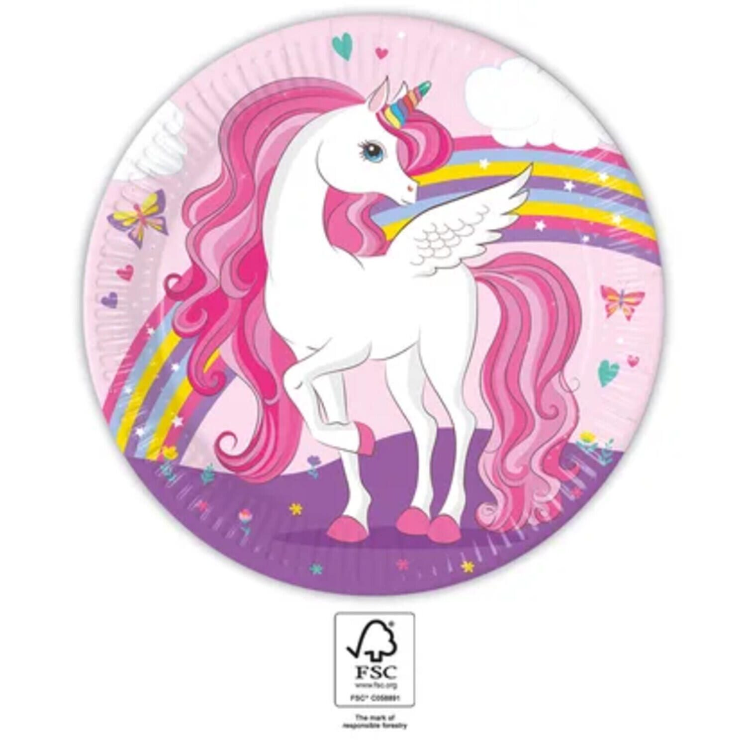 Procos Einhorn Regenbogenfarben Pappteller für Einhornpartys 93757
