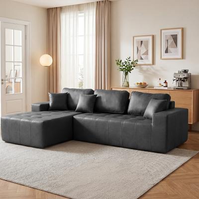 Loedds 108.27-Inch Faux Leather L-Shaped Convertible Sofa Bed with Chaise No Assembly