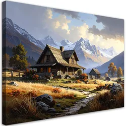 LEINWANDBILD, Berglandschaft Häuschen Natur