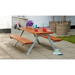 Alpha Kinder Picknicktisch L - aus Thermoholz, Kindersitzgruppe Outdoor - quadratische Sitzgarnitur - ideale Kindersitzbank für den Garten