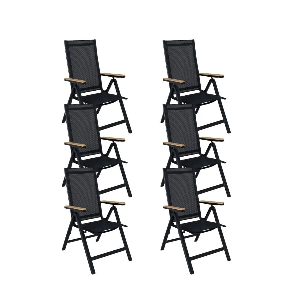 Norali dining tuinstoel set van 6 verstelbaar antraciet van textiel en aluminium