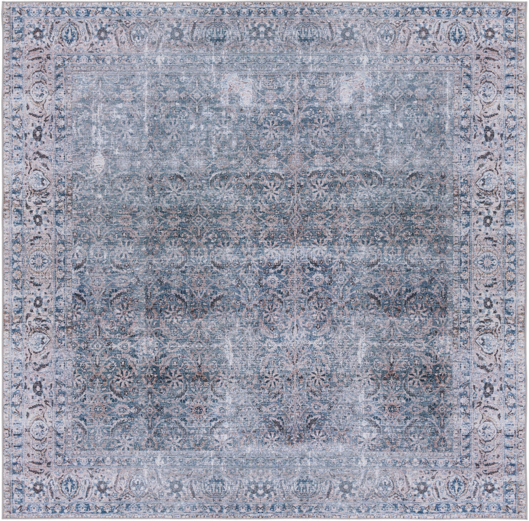 Langley Street Tucson Vintage Look Machine Washable Non-Slip Area Rug in Grey/ Blue Green;Beige;Blue Square 183 cm
