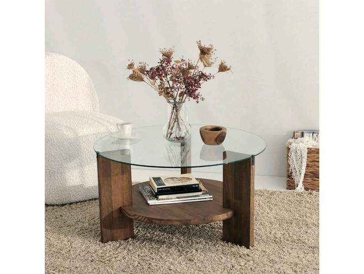 Felino - Table basse\, 75x75x40h cm Noyer marron\, Porte-revues