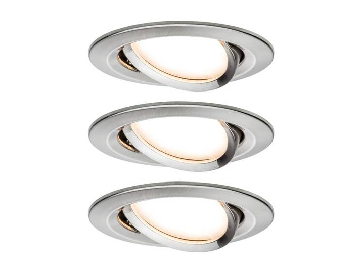 Paulmann 3er Spot Nova Coin rund schwenkbar, eisen gebürstet Coin, dimmbar, alu / grau / zink, für Flurbereich, Aluminium, Modern, Einbaustrahler