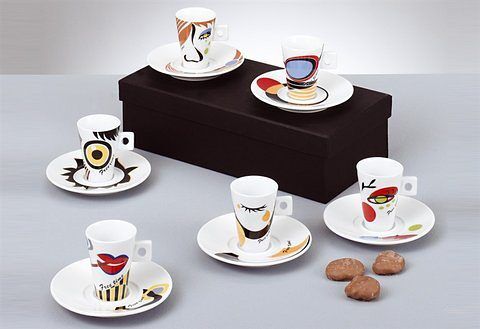 Espressotasse ZELLER PRESENT "Faces", bunt, 12 Stk., Porzellan, Trinkgefäße, Espressotasse, 6 Tassen, 6 Untertassen