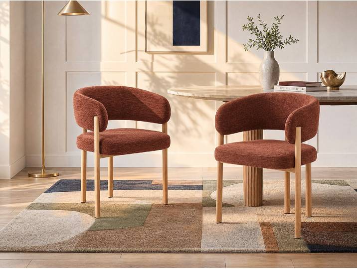 6er-Set Stühle aus strukturiertem Stoff und Metall in Holzoptik - Braun und Helles Natur - CIBARO