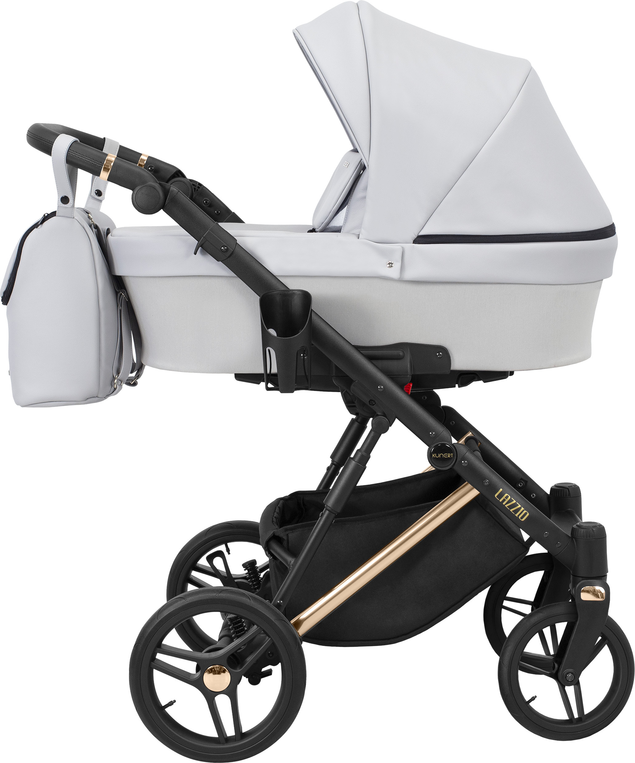 Kinderwagen LAZZIO PREMIUM Babywagen Babyschale Kinder Wagen Set 1 in 1 (Asche + eco, Rahmenfarbe: Kupfer)