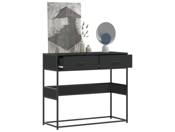 Konsolentisch, Schwarz, 90 x 35 x 80 cm, aus Holz Metallrahmen im Industrie-Stil, Schubladen und Regale, Wandbefestigung im Lieferumfang enthalten, einfache Reinigung