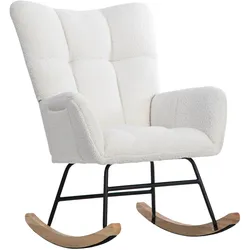 Schaukelstuhl mit Fußhocker 92x65x47 Weiß Gummibaumholz stabil bequem, höhenverstellbar, ergonomisch, für Wohnzimmer