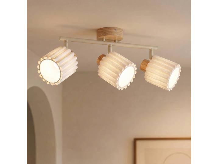 Lindby Deckenstrahler Shiloh, 3-flammig, natur/beige, Holz Shiloh Lindby, dimmbar, Holz hell, für Wohn- / Esszimmer, Holz, Modern