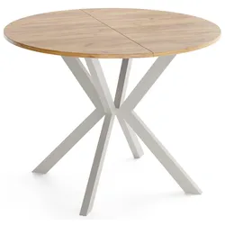 ESSTISCH Valeo – Rund und Ausziehbar – Kaschmirfarbene Metallbeine – Moderner Stil – Craft Eiche 100-140/100/76 cm
