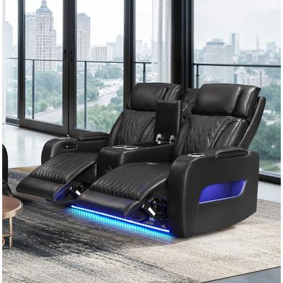 Lilola Home "Jazz 74""W Leather Aire Power Reclining Loveseat w/Power Headrest, Bluetooth Speakers, LED, USB Ports, Storage & Cupholders"