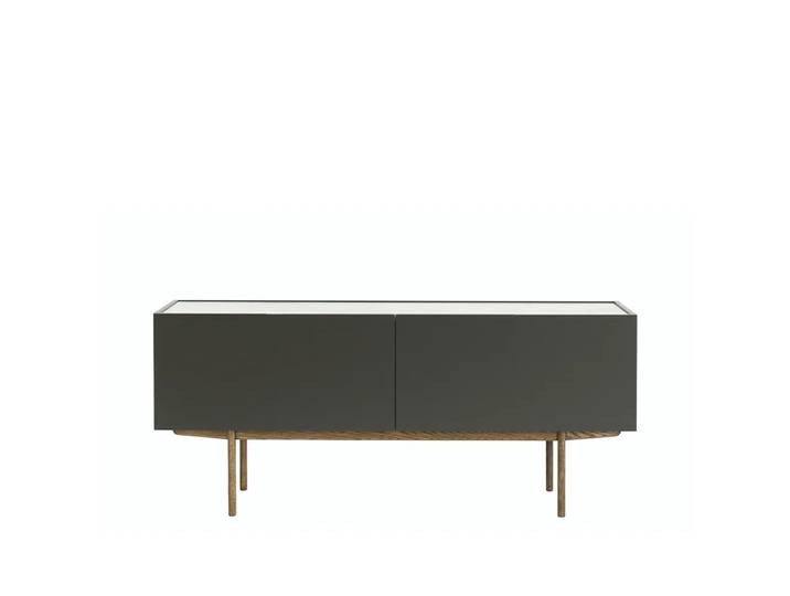 Asplund Luc Deluxe 160 table d appoint Taupe, dessus carrara, pieds p6, tiroirs'