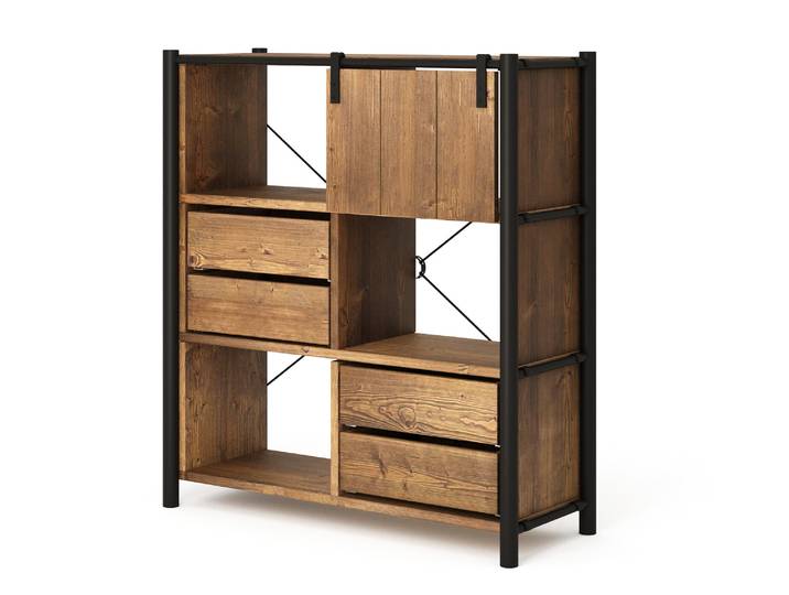 LIVERPOOL 4er Regal-Kombi II, Highboard II aus Massivholz