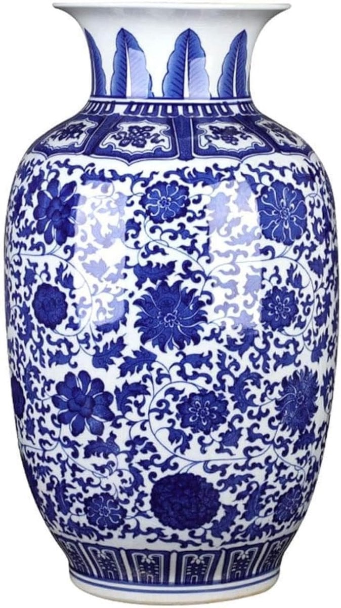 Blauw-witte keramische vaas met hoogtemperatuurglazuur, Hoogte: 50 cm