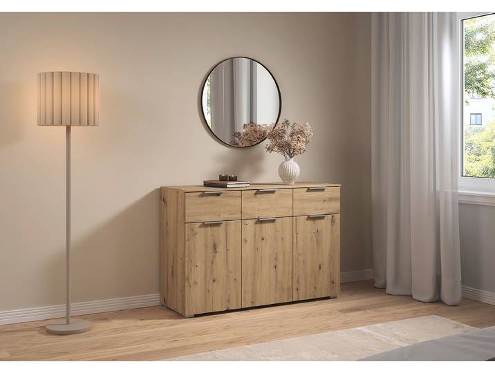 Kommode mit Türen 120cm Holz/Eiche Artisan Dekor Aluminium