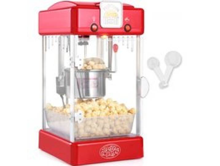 VEVOR Popcornmaschine, 300 W Popcornmaschine, 2,5 oz Kessel macht 4 QT pro Ladung, Tisch-Popcornmaschine mit PP-Tür, inkl. 2 Schaufeln und Tablett, Kino-Stil, rot