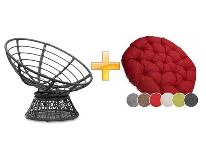 sunnypillow Papasansessel, Rattansessel Kissen Durchmesser 120cm, Rot gemütlicher Loungesessel drehbar für Wohnzimmer, Balkon Sessel Korbsessel Rattan Lesesessel, Outdoor/Indoor