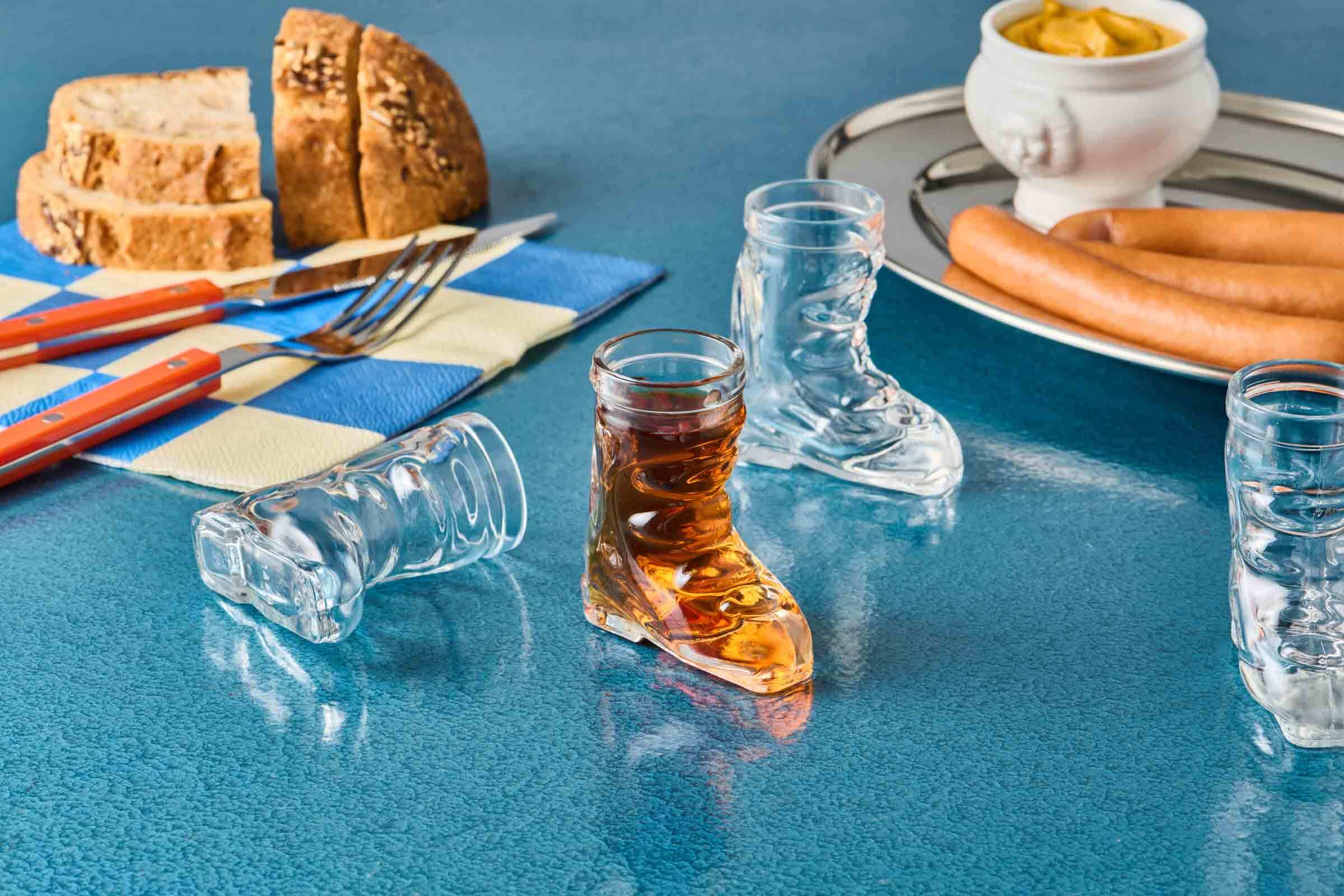 Schnapsglas STÖLZLE "Stamper Ski Boot 4 cl 12er Set transparent", bunt (transparent), B:6,95cm H:7,35cm Ø:6,95cm, Glas, Trinkgefäße, Schnapsglas, Spülmaschinenfest
