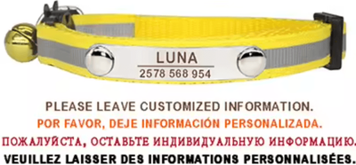 Inspire Curations SafeGlow Personalized Reflective Cat Collar c yellow 7 12 Inch