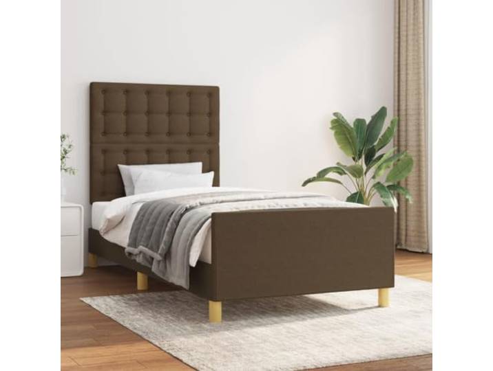 Strapazierfähiger Stoff höhenverstellbar Bettgestell 90x190 cm Braun Bettgestell Dunkelbraun 90x190 cm Stoff mit verstellbarem Kopfteil Massivholz Lattenrost Stabile Konstruktion Schlafzimmer