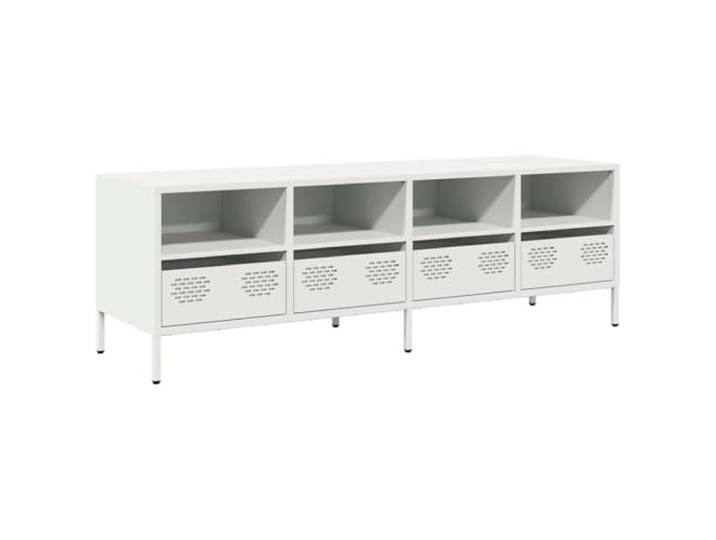 hliofuir TV-Schrank Weiß 135x39x43,5 cm Fernsehtisch aus Stahl Robustes TV-Board aus Stahl mit 4 Fächern und 4 Schubladen für Wohnzimmer und Schlafzimmer mit höhenverstellbaren Füßen.